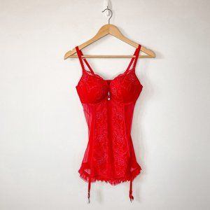La Senza Red Bustier Corset Lingerie W/ Suspender Straps Sz L